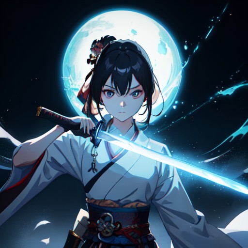 小燕，和服，手拿宝剑，月亮